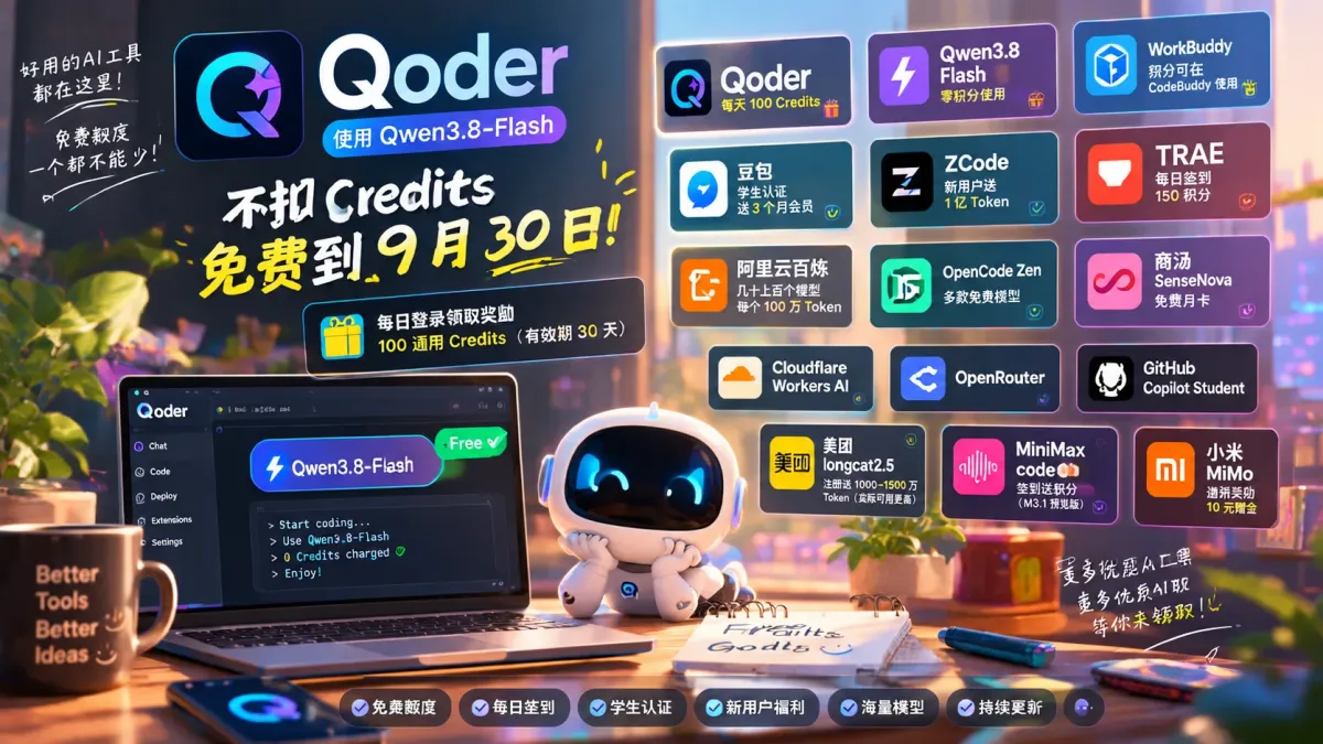 免费token渠道2026最新整理 含Qoder千问豆包等平台领取攻略 图片1