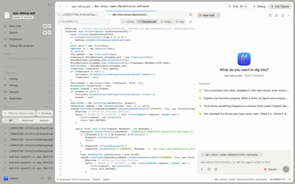 Eleven 智能体逆向 IDE 上手：支持 Claude 与 Codex，APK 分析入门指南 图片2